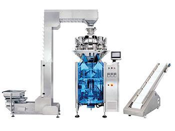 Envasadora Vertical FFS JW-LCX4, con Elevador de Cangilones en Forma de Z y Pesadora con 12 Cabezales